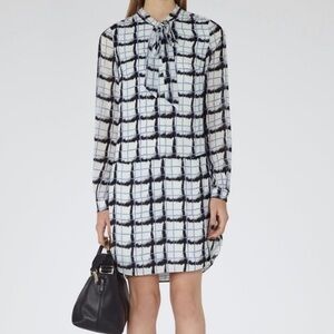 Reiss Miami Tie Neck Long Sleeve Dress size 6 US check windowpane print lined
